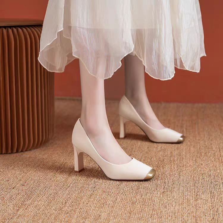 hot Women Dress Shoes High Heel Increase Height 7 CM NEW hot Square Toe Business Formal Wear Triple Black Beige Grey Free shipping
