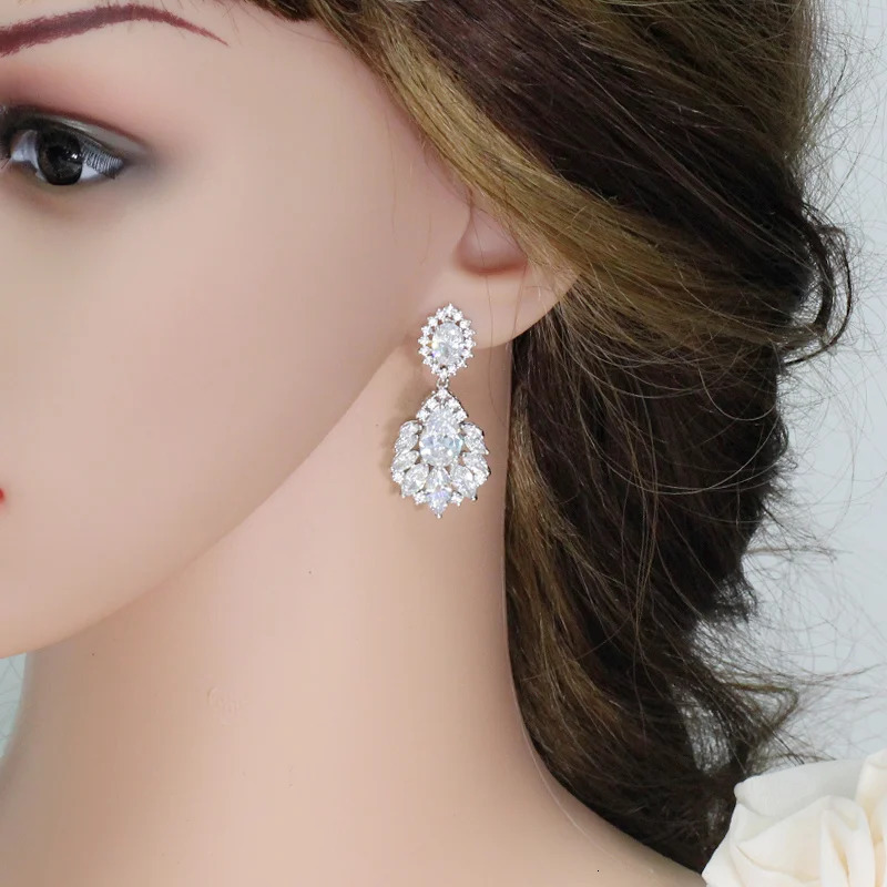 CWWZircons Gorgeous Silver Color Dangle Drop CZ Zirconia Women Long Clip On Earrings for No Pierced Hole Ears CZ006 250103