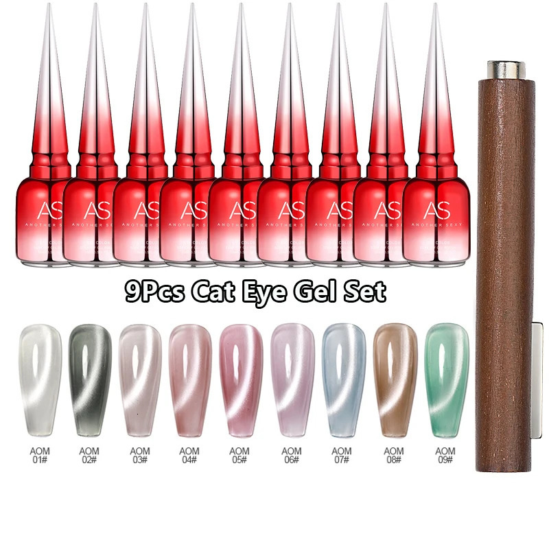 AS 9pcs Cat Eye Magnetic Moonlight Gel Nail Polish Set 15ml Sparkle White Silver Water Light Red UV Gel Nail Art Manicure 250107