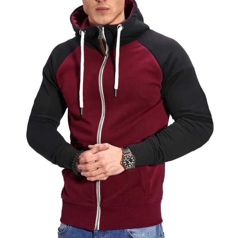 Mens Raglan sleeve cardigan with high-quality texture and colorful blocking design loose sports style mens hoodie W250108