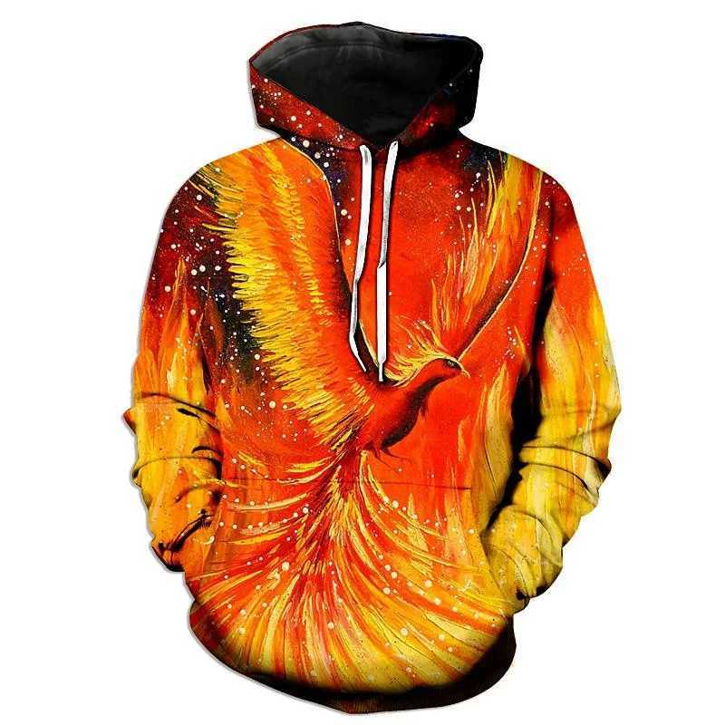 Fashionable Fire Phoenix Bird Hoodie Flame Phenix 3D Printed Mens New Hoodie Street Clothing Zipper Hoodie Sportswear Clothing W250108