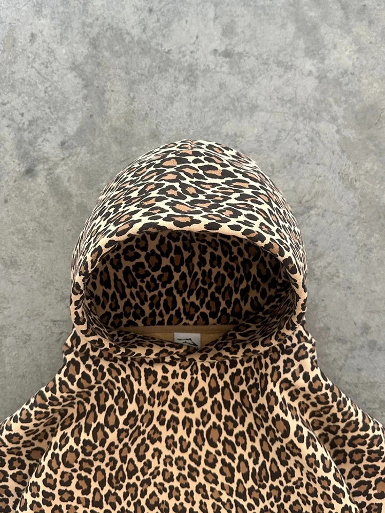 American Retro Leopard Print Hoodies Women Men Autumn Long Sleeve Tops Hood Shirt Streetwear Hip Hop Pullover Y2K Sweatshirt 250107