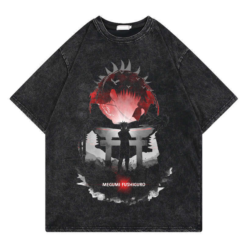 Washed T-shirt Street Hip Hop Anime Spell Battle Cartoon Printed Graphic Casual Cotton Summer Short Sleeve