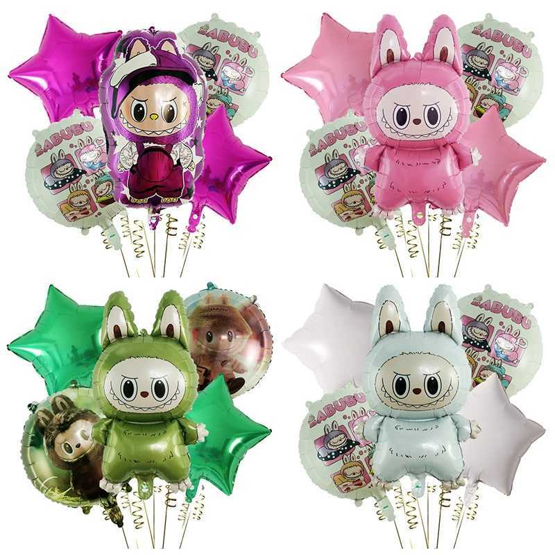 5Pcs/Set Cute Cartoon Bubble Mart Theme Foil Balloon Set Labubu Children First Birthday Party Decorations Baby Shower Air GlobosXJ250107