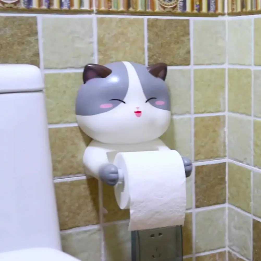 Toilet roll holder waterproof convenient and eye proof PVC cute cat toilet roll holder paper holder Y250107