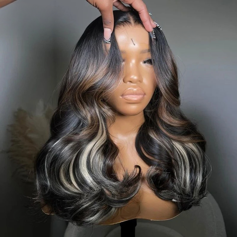 Free shipping Brazilian Highlight Brown Blonde Front Body Wave Transparent 13x4 Human Hair Wigs for Women HD Lace Frontal Wig Synthetic Preplucked
