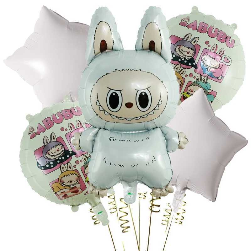 5Pcs/Set Cute Cartoon Bubble Mart Theme Foil Balloon Set Labubu Children First Birthday Party Decorations Baby Shower Air GlobosXJ250107