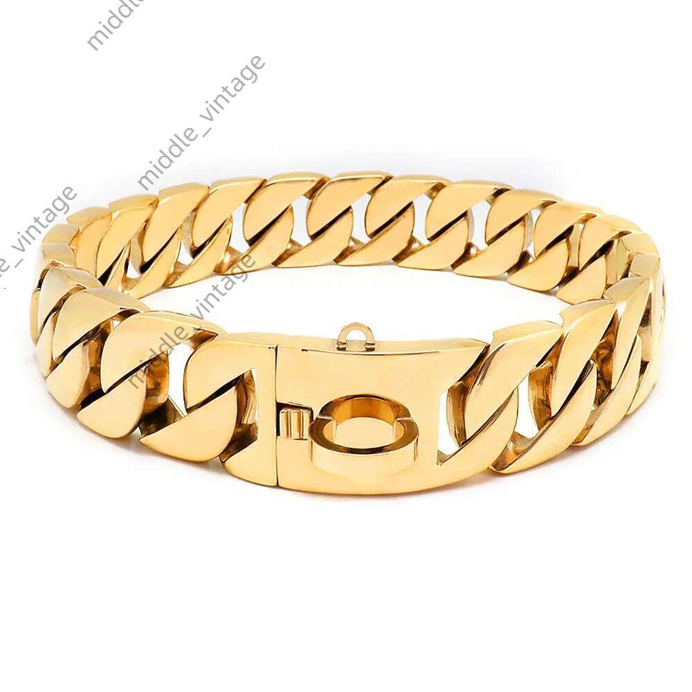 Dog Collars Strong Gold Cuban Chain Stainless Steel 32mm Dog Choke Personalized Collar Strap for Dogs H250219