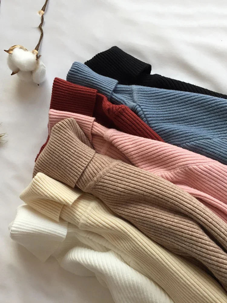 2024 Autumn Winter Thick Sweater Women Knitted Ribbed Pullover Long Sleeve Turtleneck Slim Jumper Soft Warm Pull Femme y241227