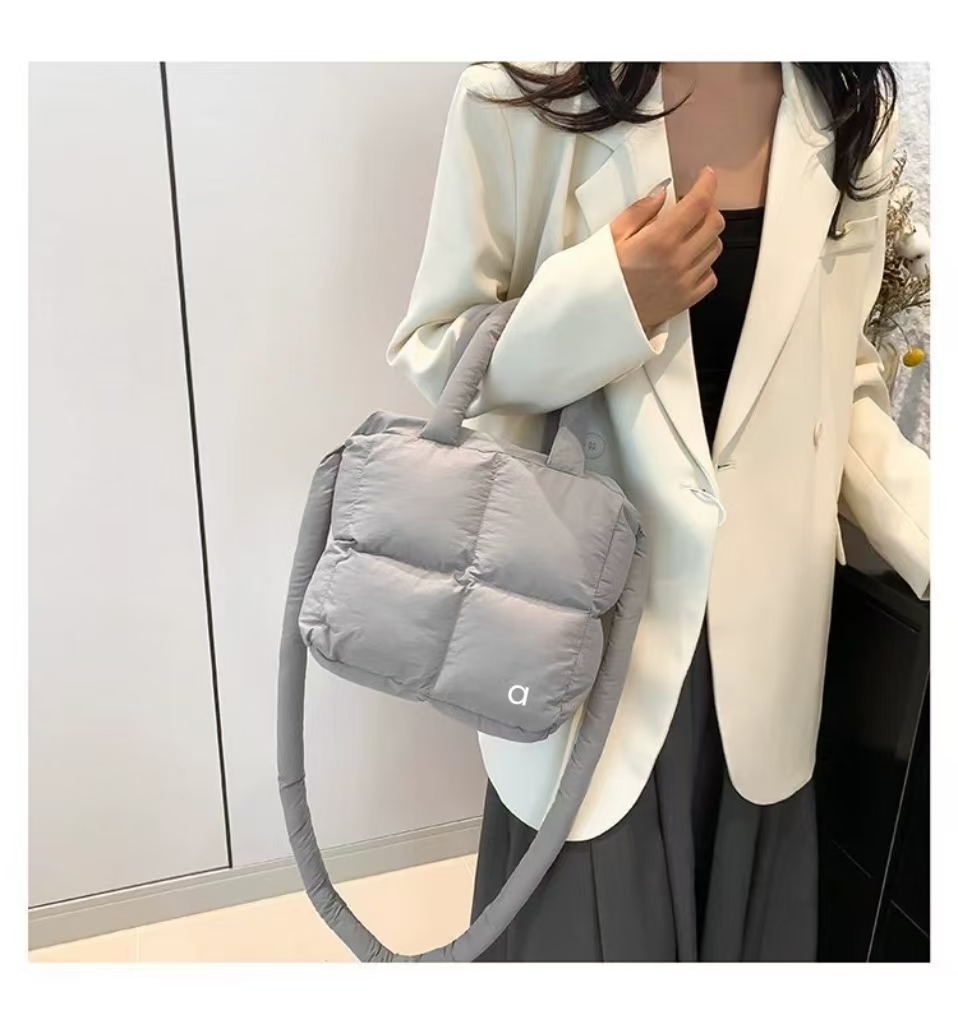 A183 Quilted Puff Tote Bag Women Space Down Feather Padded Space Cotton Soft winter warm bucket Crossbody Shoulder Bags Lightweight Yoga
