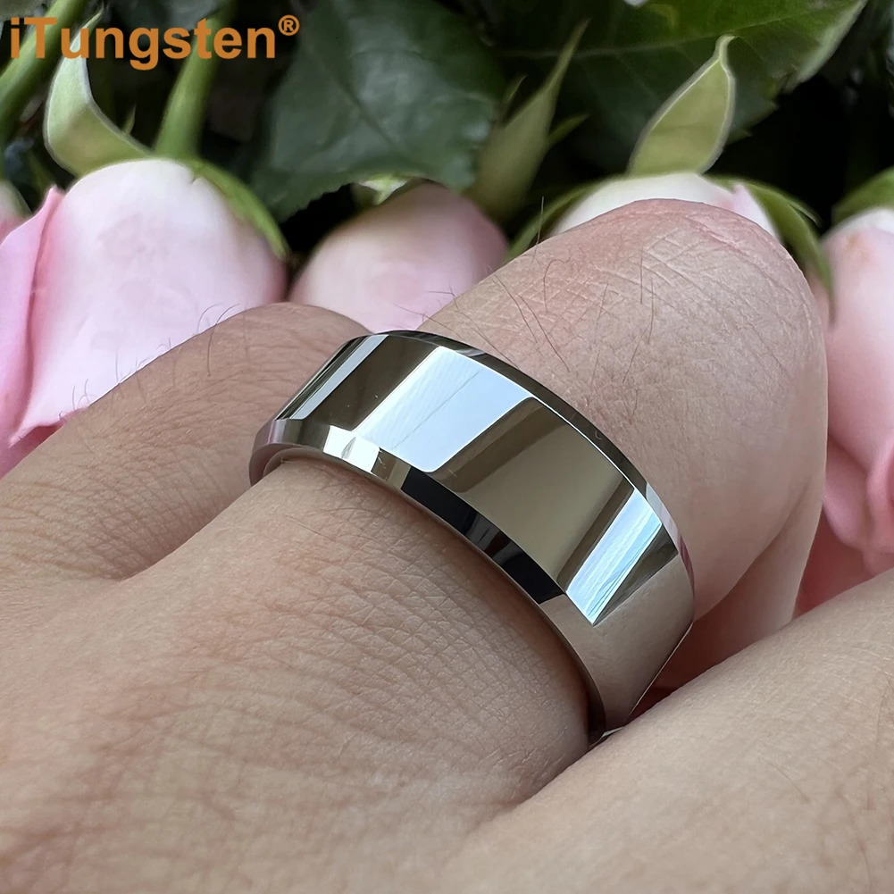 681012MM Men Women Tungsten Carbide Ring Wedding Band Engagement Ring With Shiny Polished Beveled Comfort Fit 250107
