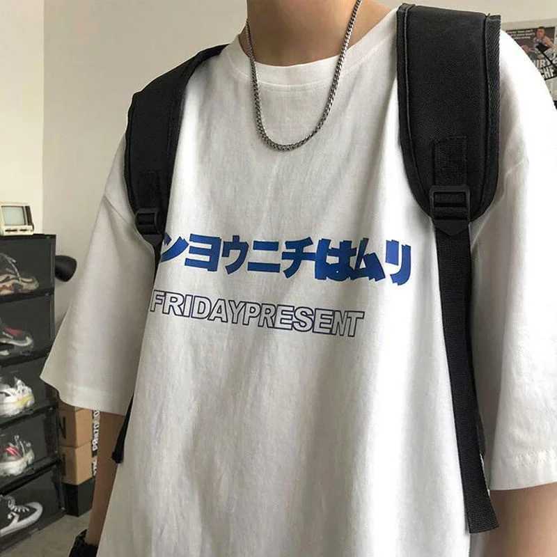 Summer Japanese letter printed T-shirt mens summer cotton casual street clothing hip-hop T-shirt Hombre breathable loose Y2K T-shirt M250108