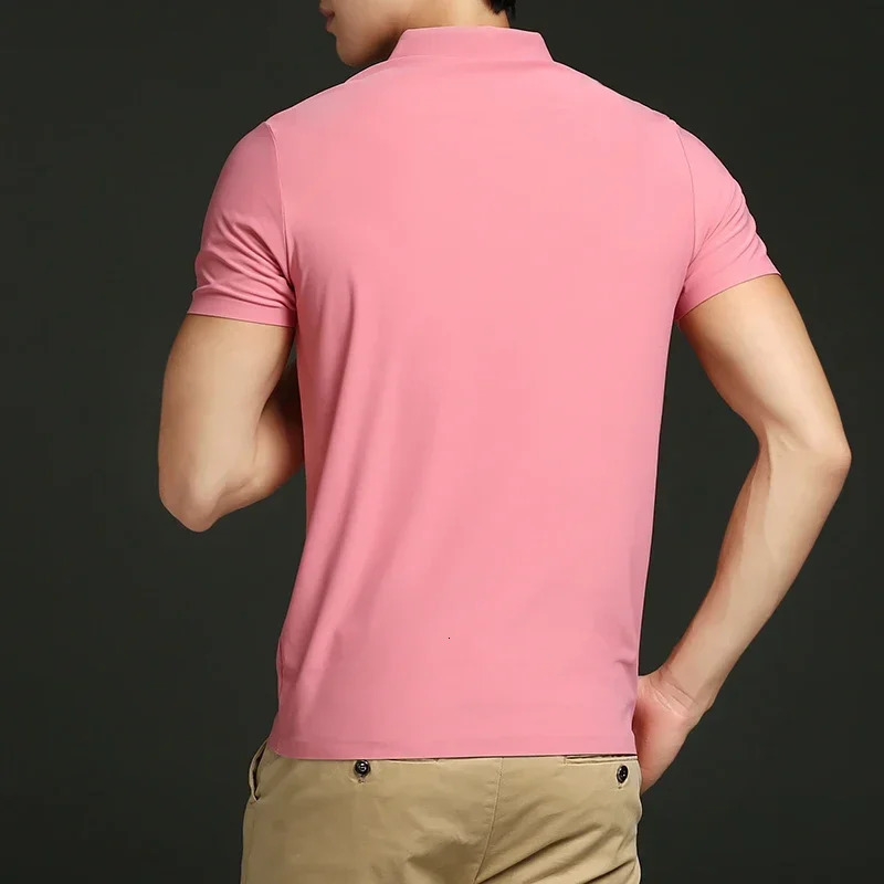 Summer T-shirt Short Sleeve Stretch Ice Silk Polo Shirt Men Business Casual Lapels Slim-Fitting Seamless Mercerized Thin Top Men 250107