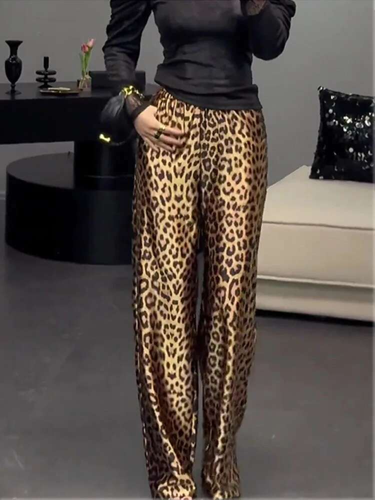 Leopard Printed Women Long Trousers High Waist Straight Hot Girl Wide Leg Pants Female Korean Style New