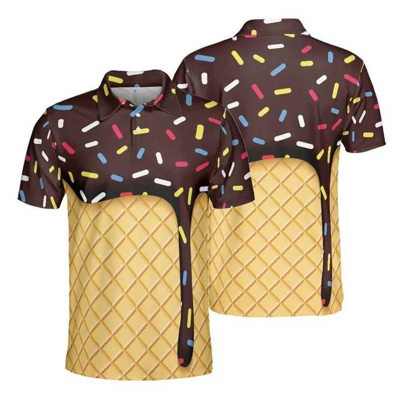 Creative Ice Cream 3D Print Polo Shirts For Men Everyday Casual Funny Graphic Short Sleeve Male Camisa Buttons Laple ClothingXJ250108