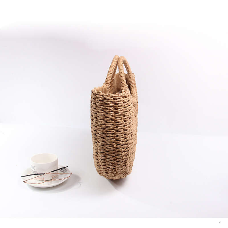 Spring And Summer New Straw Paper Rope Round Bucket Simple Woven Bag, Women's Retro Style Casual Handbag