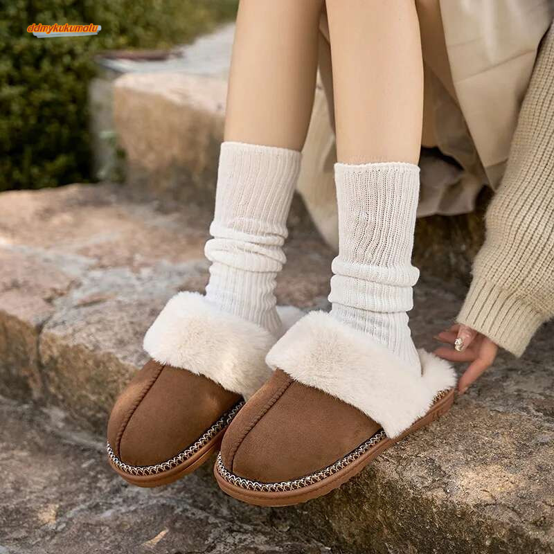 Kidmi Fashion Fuzzy Cotton Slippers For Women Indoor Non-slip Faux Fur Collar Fluffy Slides Winter Soft Cozy Plush House Shoes ddmykukumalu