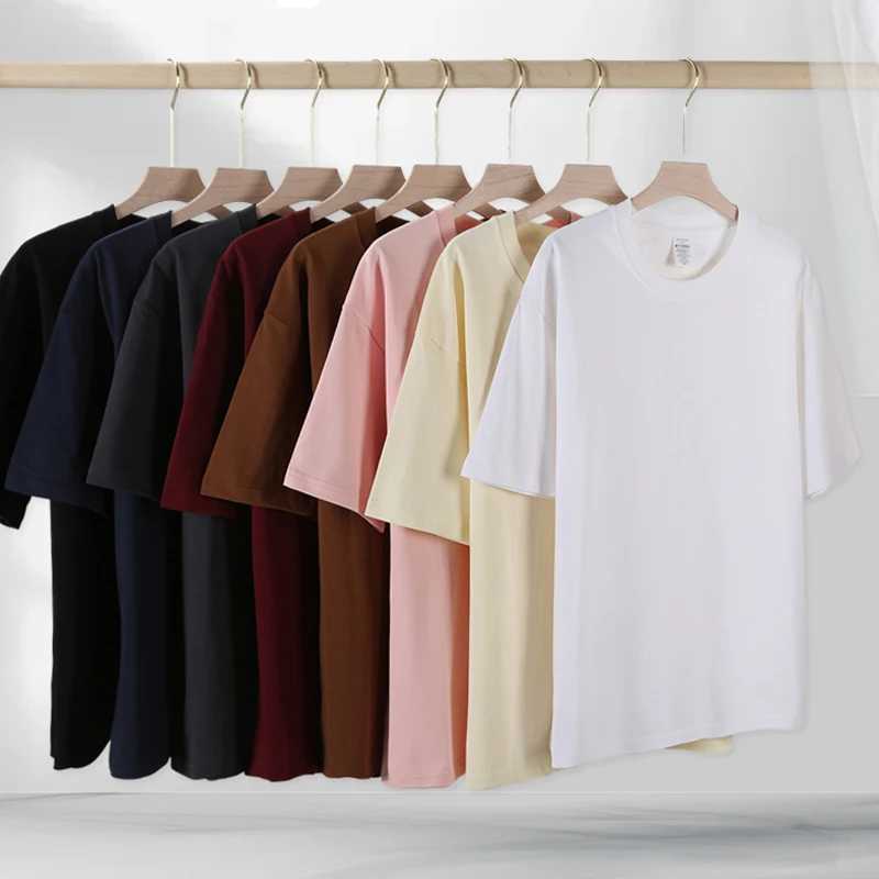 Summer mens heavy-duty T-shirt casual solid short sleeved basic T-shirt womens 100% pure cotton 260gsm 9.17oz oversized O-neck hip-hop top M250108
