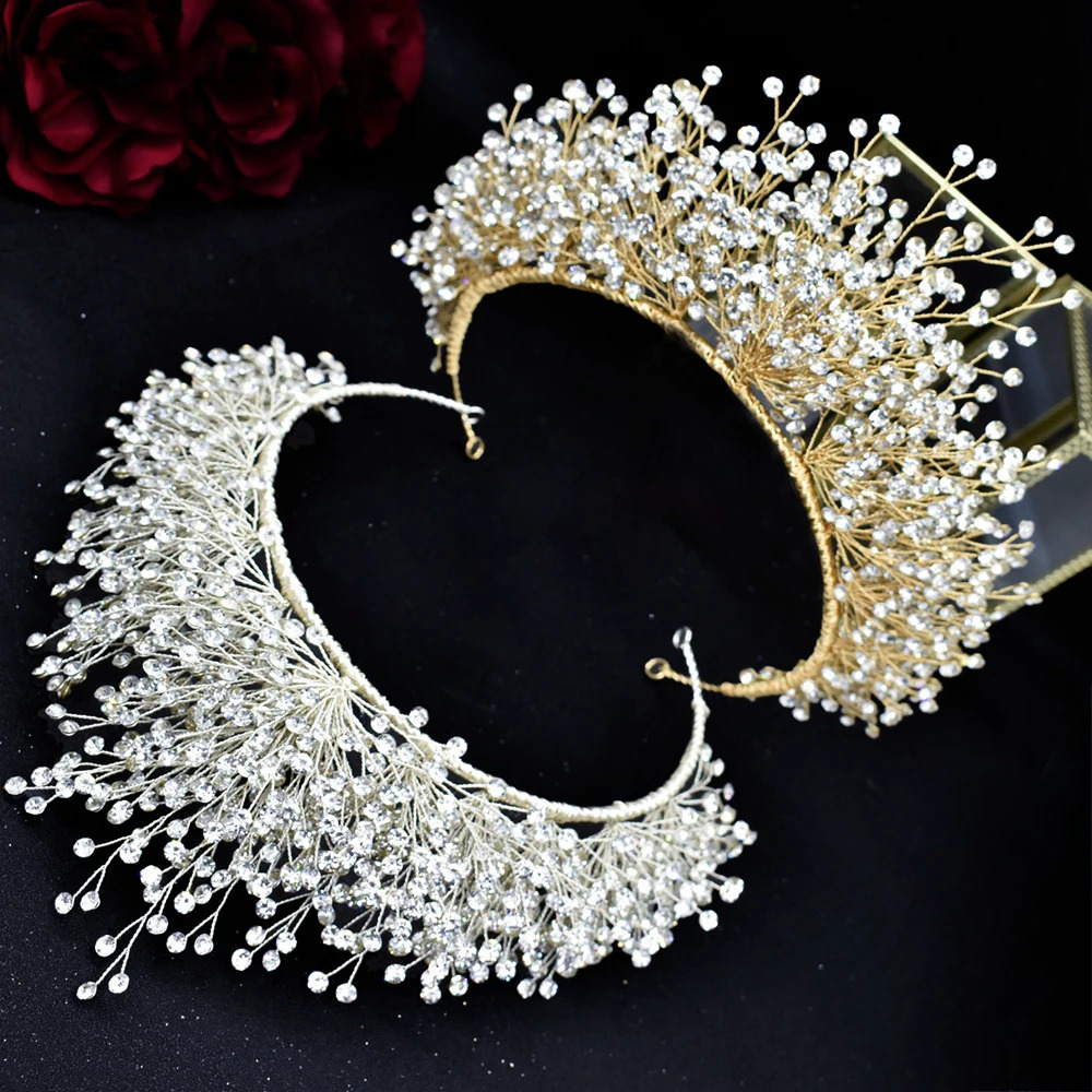 Fashion Bridal Pearl Crystal Headband Women Hair Jewelry Wedding Tiara Gold Hair Accessories Hairbands Flower Headdress Ornament 250107