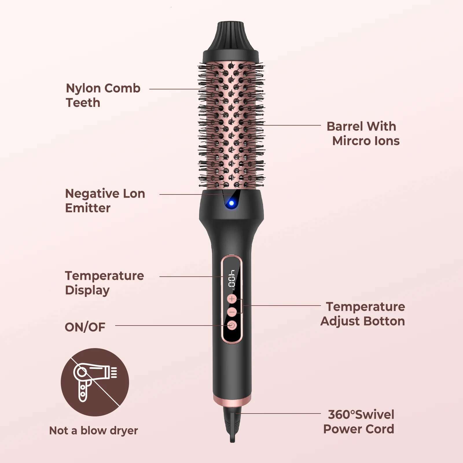 1.5 Inch Heated Volumizing Hot Brush Ceramic Curg Iron Travel Hair Curler Comb