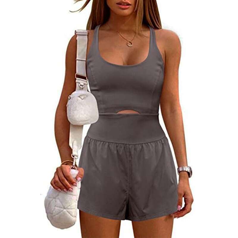 European American Fashion Women's Yoga Shorts With Hollowed Out Cross Shaped Back, Loose Comfortable Fiess Clothes, Vest, And More