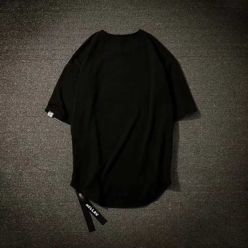 High Quality Mens Black Techwear 100% Cotton Zipper Short Sleeve T-shirt Summer Mens Hip Hop Super Size Product T-shirt T250108