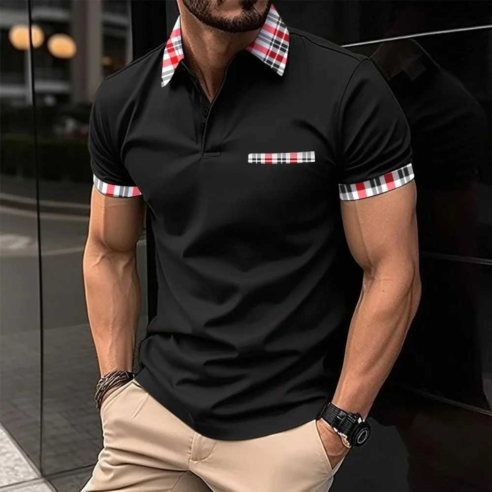 2024 Best-Selling Business Mens Polo T-Shirt Summer Short Sleeve Clothing Fashion striped Print Street Casual Button up TopXJ250108