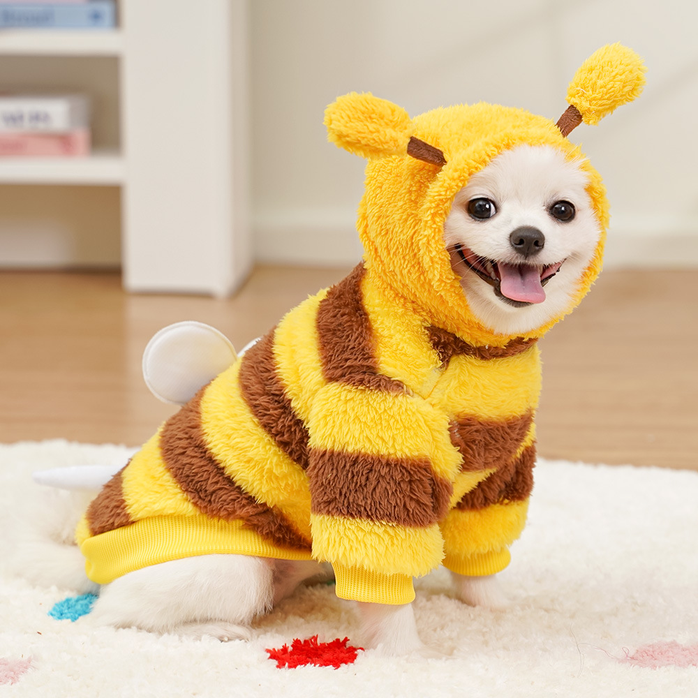 Big dog yellow clothes Cat pet clothes Autumn and winter pet supplies can be pulled wholesale bees plus velvet into clothes