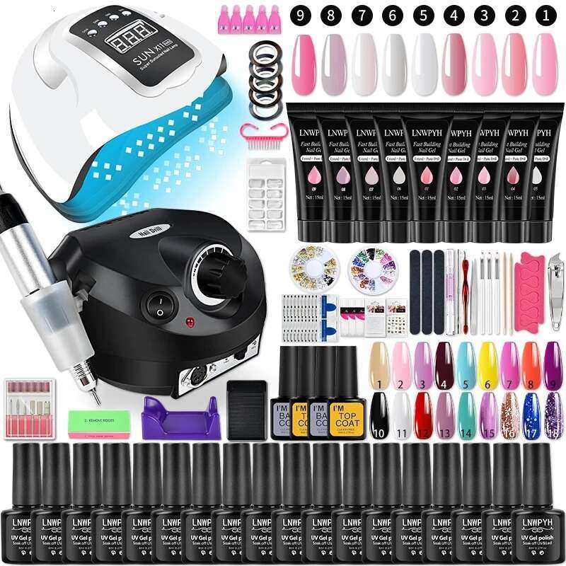 Polish Poly With Lamp Semi Permanent Gel Varnish Professional Nail Art Tools Kit Manicure Set