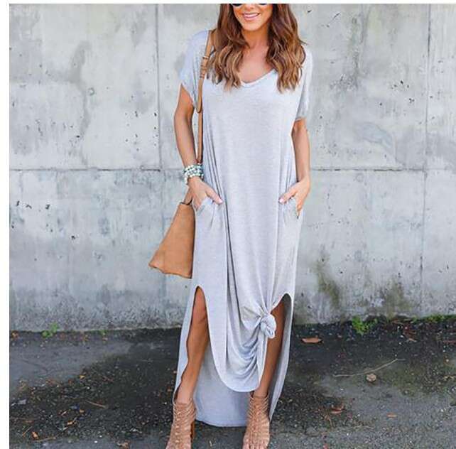 Extra Long Plus Fat Mm Loose Pocket Dress