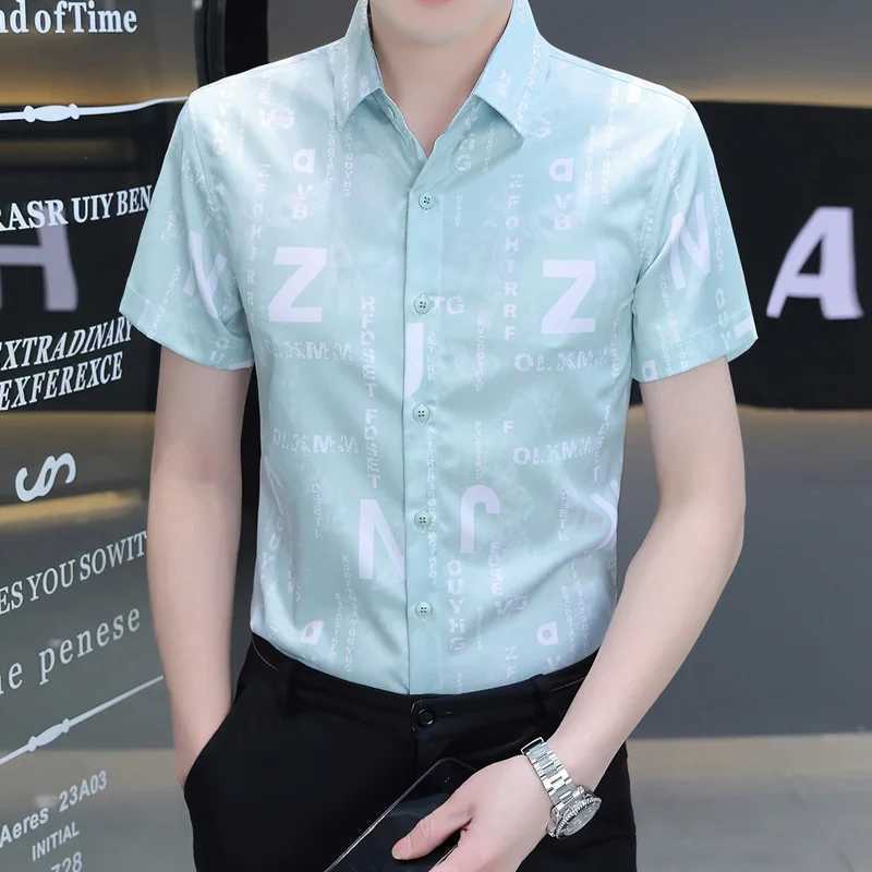 Mens Clothing Summer Button Up Cardigan Short Sleeve Turn-down Collar Casual Formal Letter Printing Shirt Preppy Style TopsXJ250108