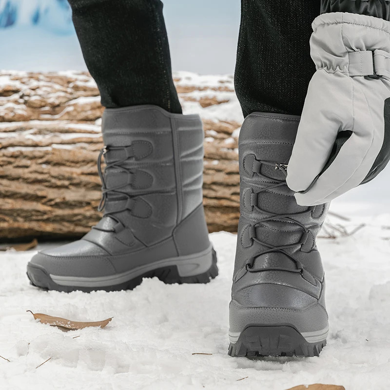 Warm Men Plush Snow Boots High Top Winter Mens Boots Waterproof Winter Motorcycle Boots Outdoor Anti-Slip Men Hiking Boots 250106