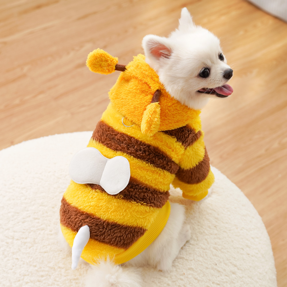 Big dog yellow clothes Cat pet clothes Autumn and winter pet supplies can be pulled wholesale bees plus velvet into clothes