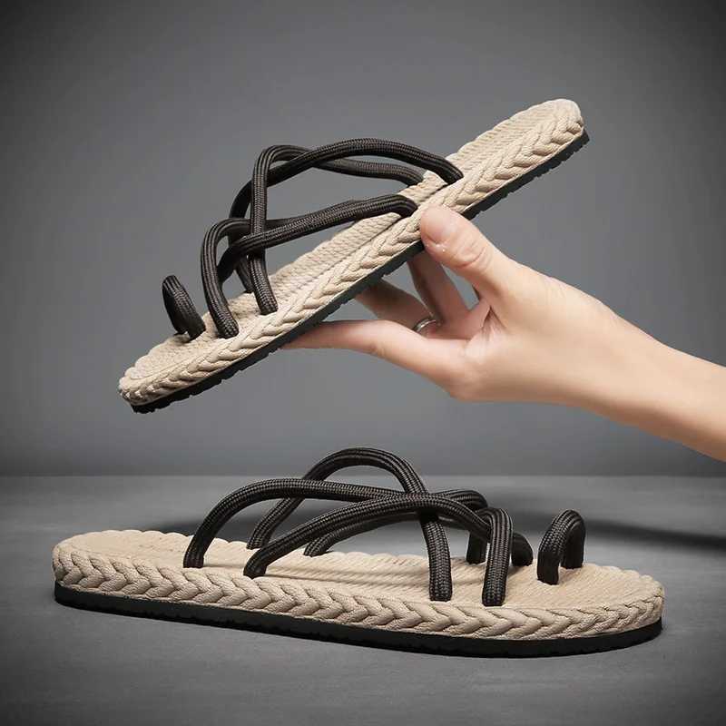 New Arrival Roman woven rope flip cover mens new summer fashion retro lightweight flat slider outdoor street casual shoes T250108