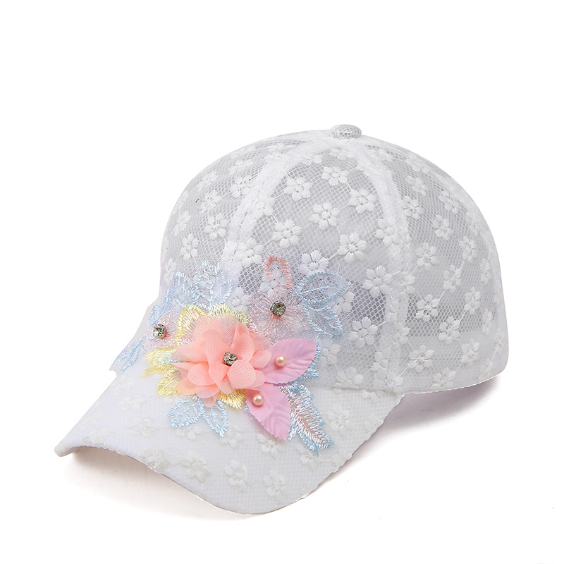 Summer thin section lace duck tongue cap female embroidered flowers mesh breathable baseball cap Korean version of the tide sunscreen sun hat sub