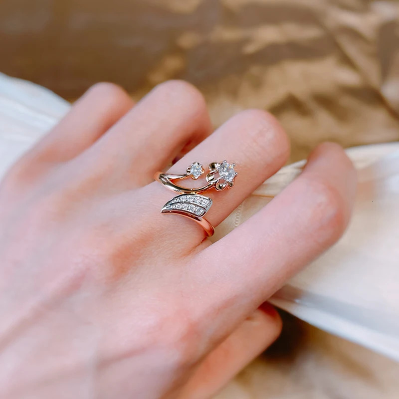 Kinel Fashion Micro-wax Inlay Natural Zircon Rings for Women 585 Rose Gold Crystal Flower Ring Fine Vintage Wedding Jewelry 250106