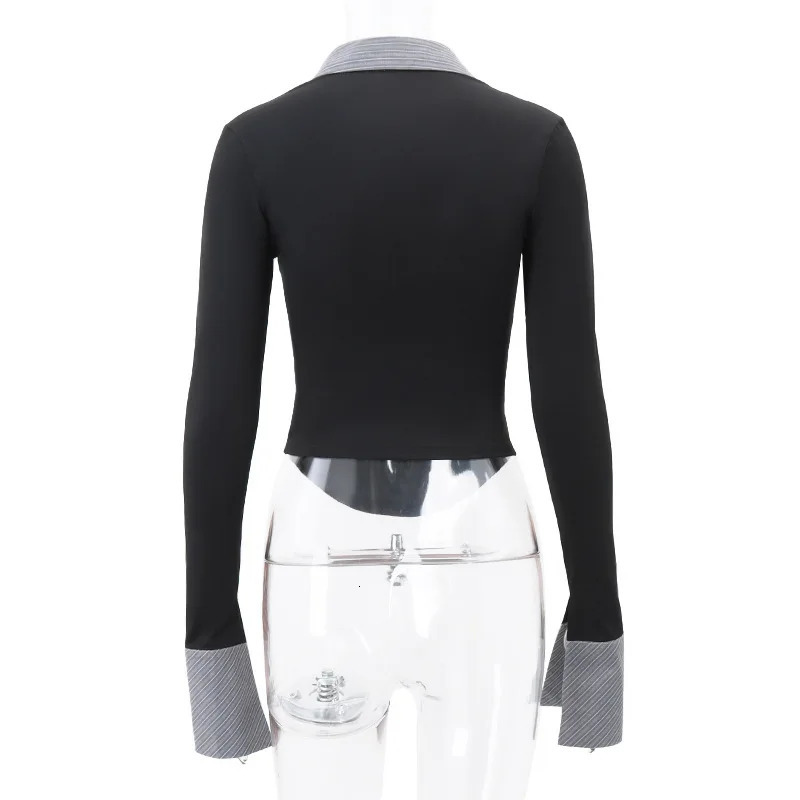 Women Striped POLO Collar Retro Sexy Spicy Long Sleeved Top Female Clothes 2024 Summer Womens Fashion Skinny T-shirt 250107