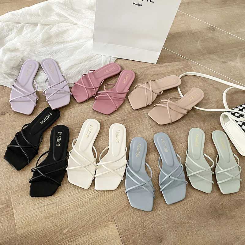 New Arrival Womens Shoes Plus Size 35-43 Summer Womens Shoes Outer Flat Slide Flip Casual Candy Color Sandals Zapatos De Mujer T250108