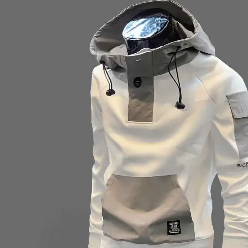 Mens hooded sweatshirt Korean white patchwork mens hooded sweatshirt warm new luxury funny welcome to trade 90s retro one-piece Y2k W250108