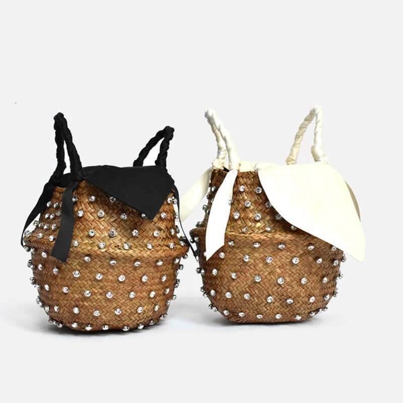 Handmade Embellished Straw Summer Holiday Beach With Pearl Ladies Woven Bucket Dia Bag Designer Hot Handbags