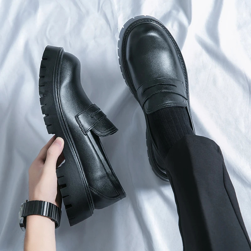 New Men Black Fashion Loafers Original Patent Round Thick Bottom Slip-On Formal Mens Shoes Business Office Leather Shoe 250308