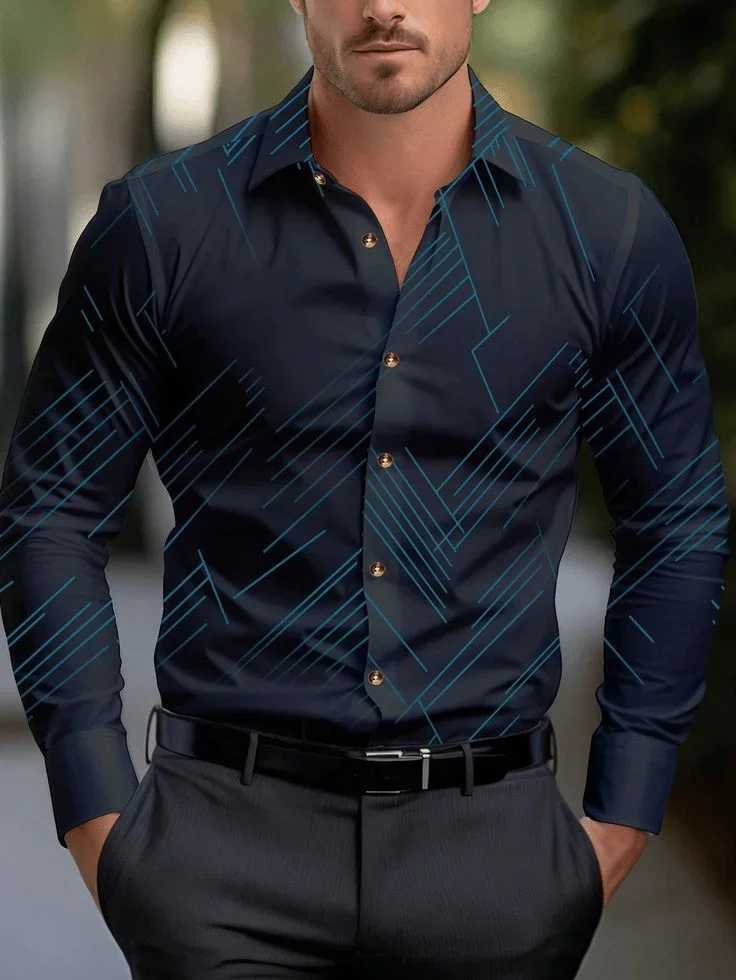Mens Shirt Regular Lapel Shirt Mens 3d Printing Triangle Geometric Printing Casual Street Long Sleeve Fashion Printed ShirtXJ250108