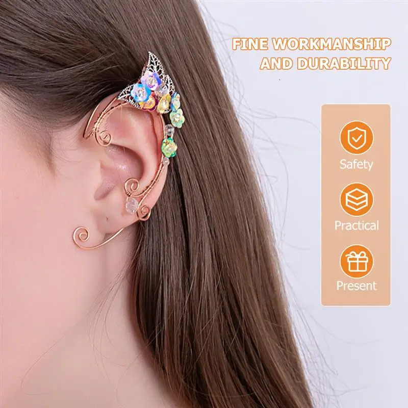 1 Pair Ear Cuffs Elven Earrings Aluminum Ear Clip Earbone Clip Cosplay Fairy Eardrop For Women Girls Party Jewelry 250103