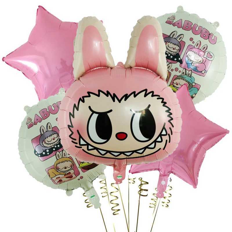 5Pcs/Set Cute Cartoon Bubble Mart Theme Foil Balloon Set Labubu Children First Birthday Party Decorations Baby Shower Air GlobosXJ250107