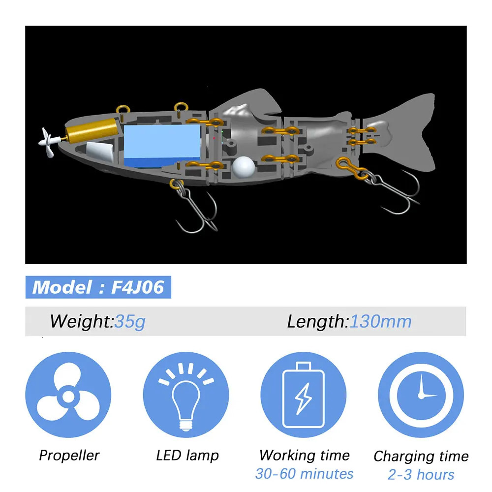 Electric Lure Wobblers For Fishing 4-Segement Swimbait Rechargeable lure Crankbait Flashing LED light Robotic Fishing lure 241231