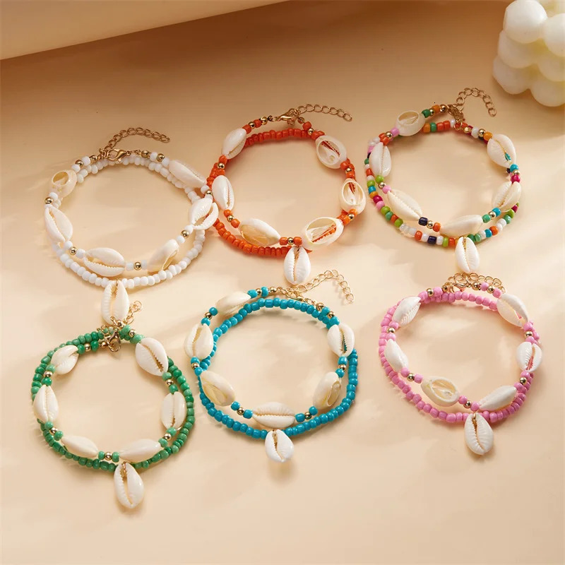 Stackable Boho Rice Beads Shell Anklets For Women Multicolor Simple Aesthetic Summer Beach Ankle Chain Jewelry Friendship Gift 250107