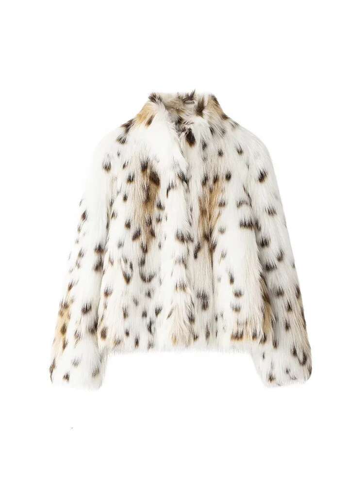 ZHUISHU Women Autumn Winter Fashion Chic Leopard Faux Fur Jacket Female Pockets Lapel Coat Ladies Warm Outerwear