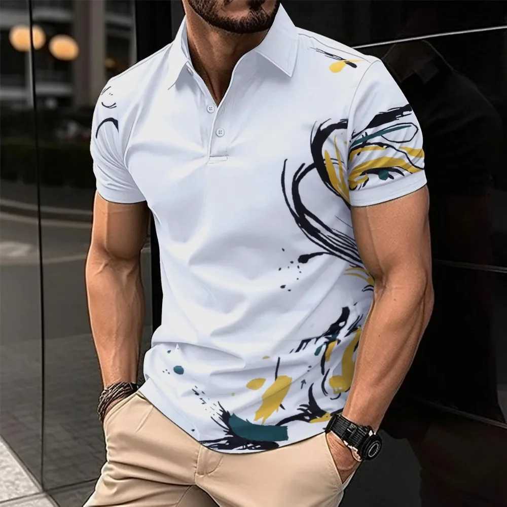 2024 Best-Selling Business Mens Polo T-Shirt Summer Short Sleeve Clothing Fashion striped Print Street Casual Button up TopXJ250108