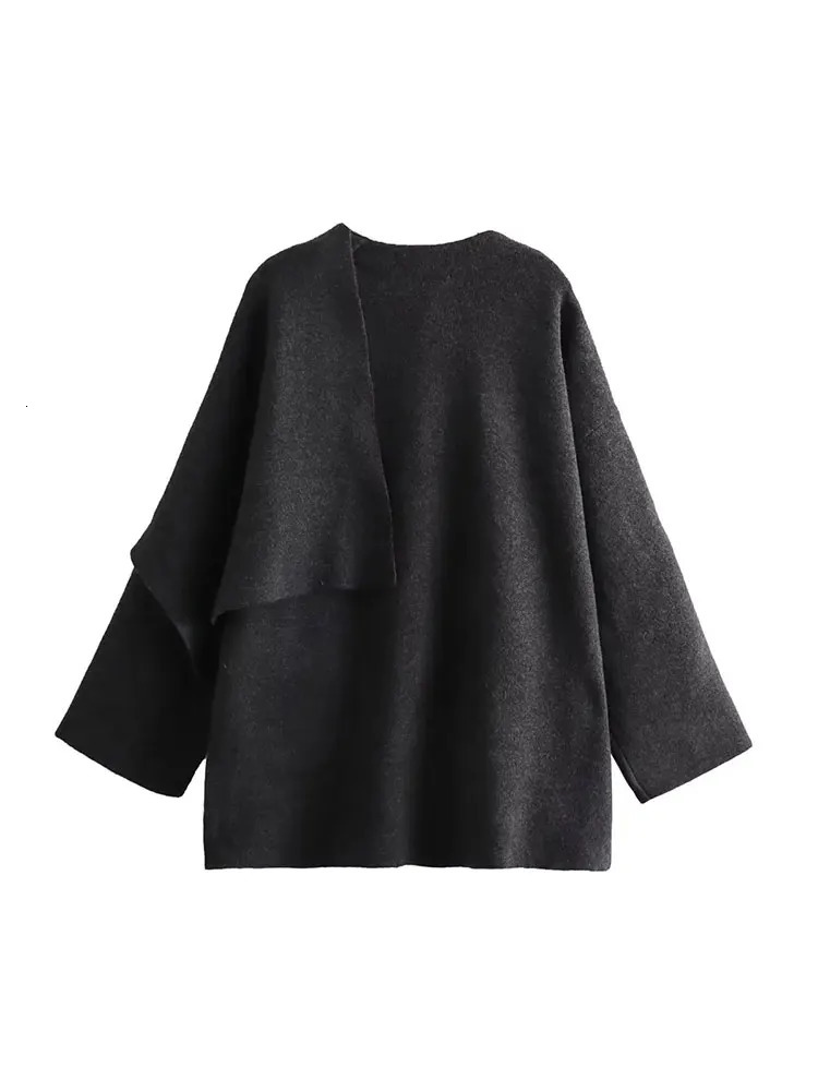 TRAF 2023 Winter Female Scarf Coat Long Sleeve Knitted Asymmetric Jackets For Women Streetwear Causal Coats 250103