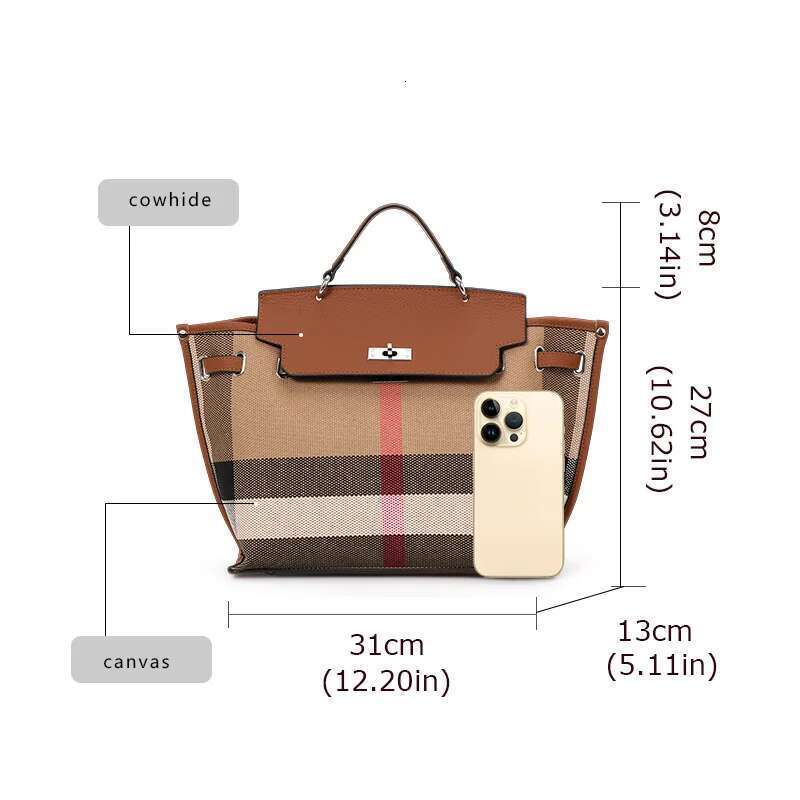 Women's Bags handbag Aidran Retro flap for women, large capacity canvas bag with real cowhide ing, high-end atmosphere novelty of